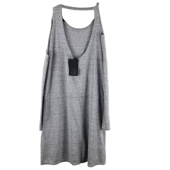 Chaser Gray Triblend Jersey Deconstructed Long Sleeve Hi-Lo Dolman Pockets Dress - Picture 3 of 8